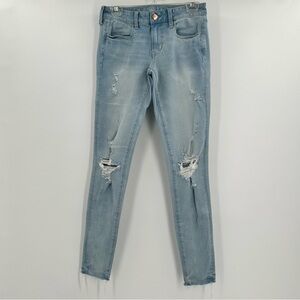 American Eagle Super Super Stretch X4 Distressed Denim Jeggings Size 4 Long